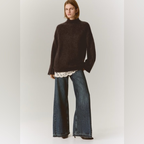 H&M Sweaters - H&M Premium Selection Lace Trimmed Mohair Blend Sweater (Dark Brown & Cream) S
